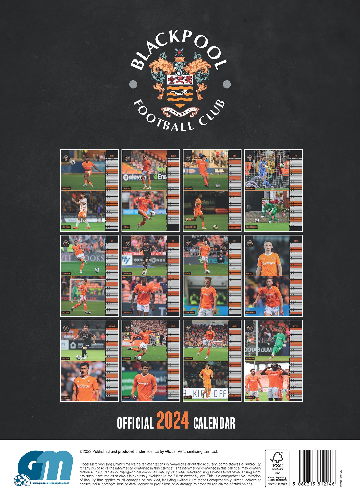 Blackpool FC Official 2024 A3 Football Wall Calendar Global Merchandising