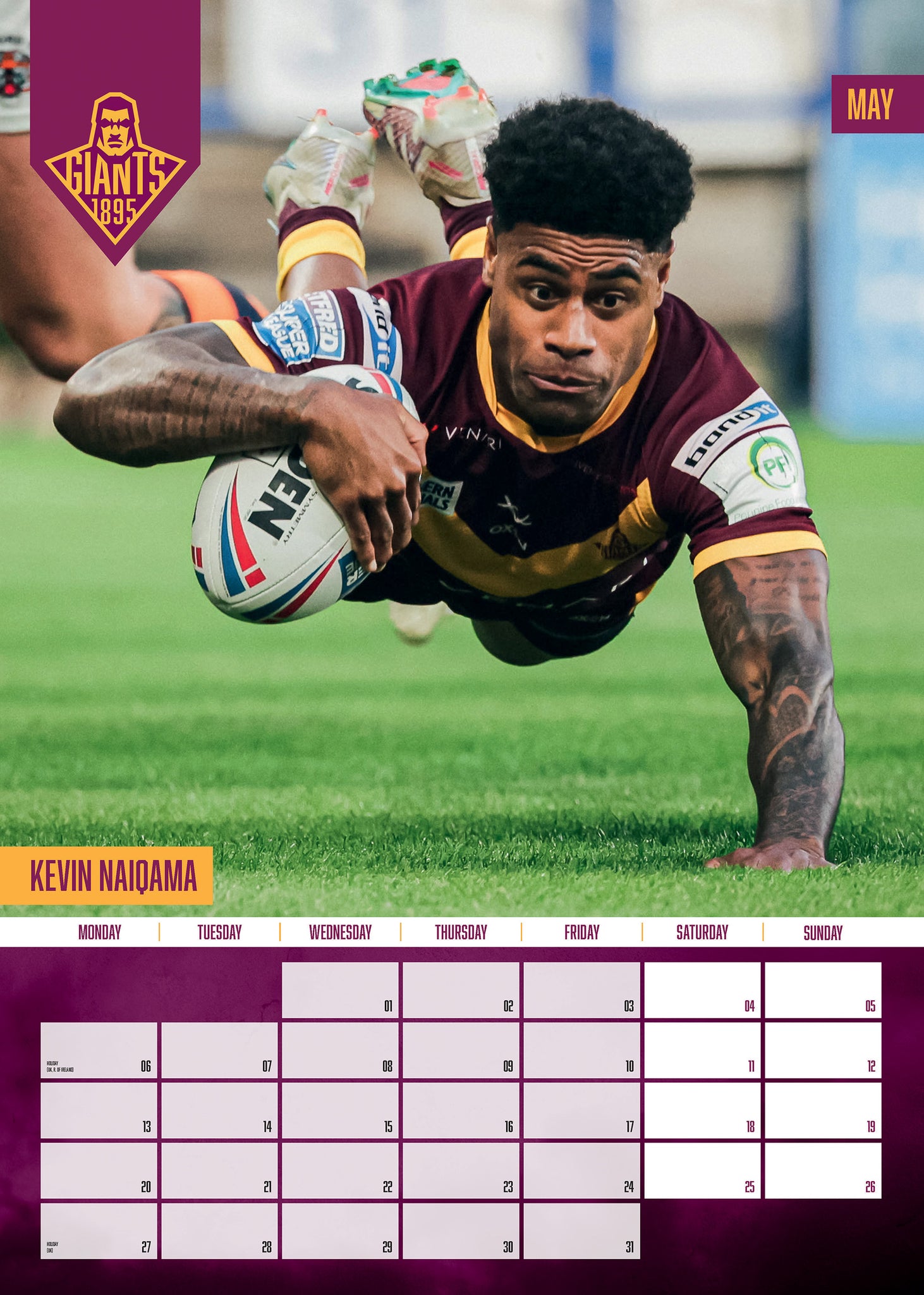 Huddersfield Giants Official 2024 A3 Rugby League Calendar Global Merchandising