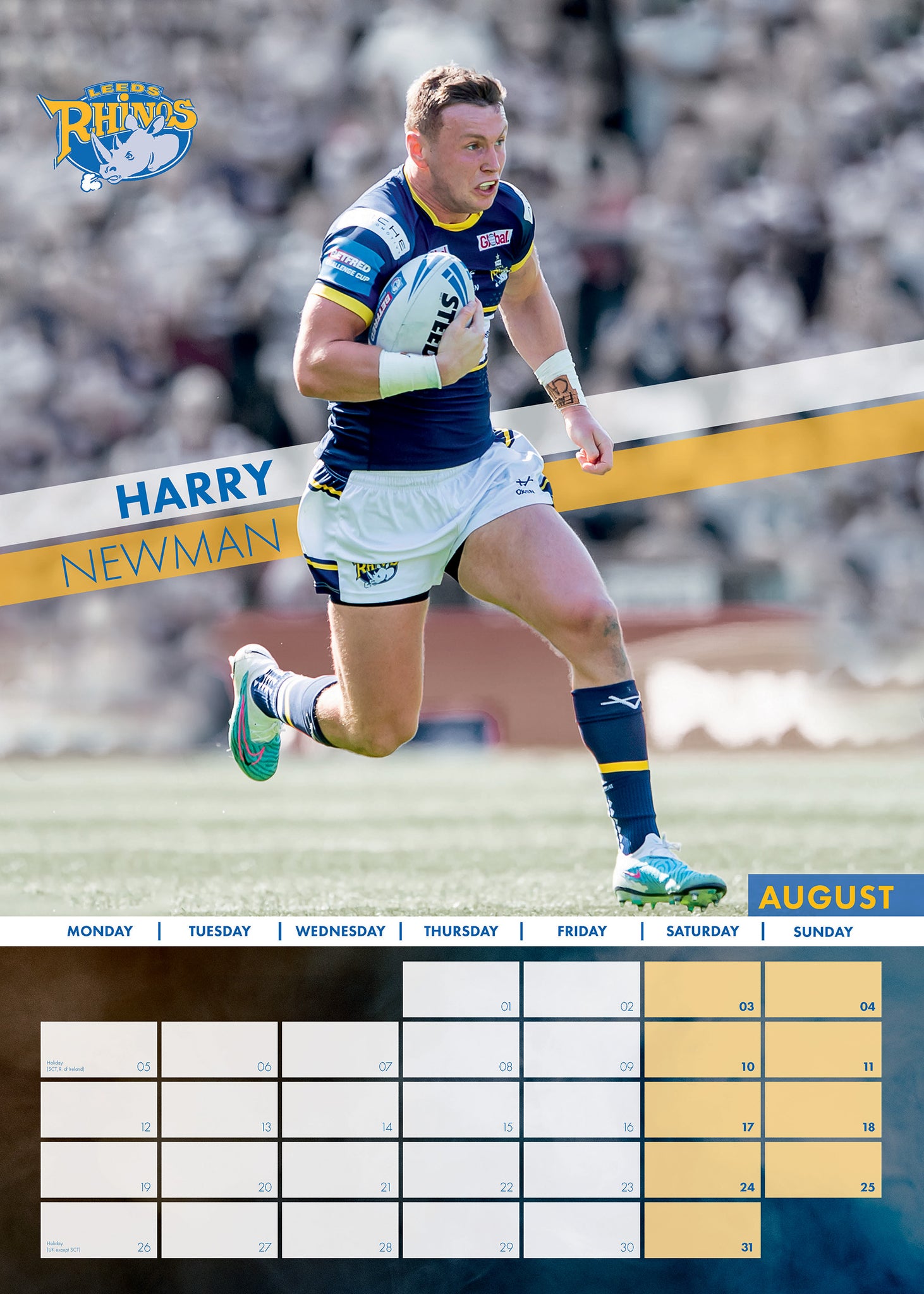 Leeds Rhinos Official 2024 A3 Rugby League Calendar Global Merchandising